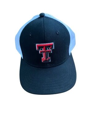 Black & White Texas Tech SnapBack Trucker Hat with Red TT Logo